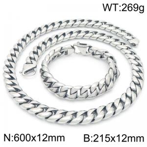 12MM Wide 316L Stainless Steel Cuban Chain Bracelet & Neacklace for Men Punk Neck Trendy Jewelry Sets - KS222896-KJX
