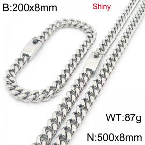 Fashion stainless steel 8mm polished Cuban chain bracelet and necklace two-piece set - KS223450-Z