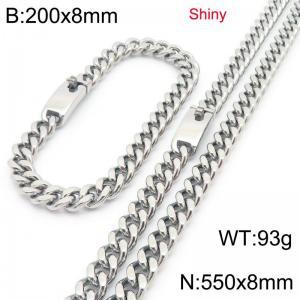 Fashion stainless steel 8mm polished Cuban chain bracelet and necklace two-piece set - KS223451-Z