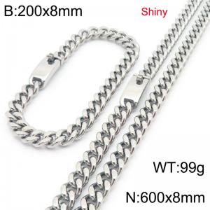 Fashion stainless steel 8mm polished Cuban chain bracelet and necklace two-piece set - KS223452-Z