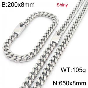 Fashion stainless steel 8mm polished Cuban chain bracelet and necklace two-piece set - KS223453-Z