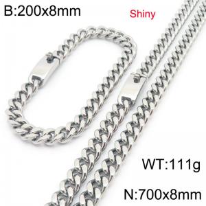 Fashion stainless steel 8mm polished Cuban chain bracelet and necklace two-piece set - KS223454-Z