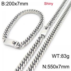 Fashion stainless steel 8mm polished section whip chain bracelet and necklace two-piece set - KS223465-Z