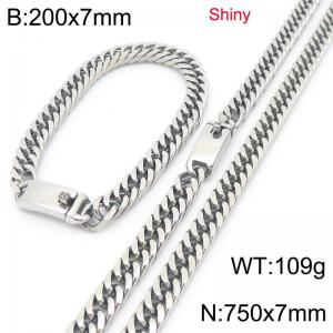 Fashion stainless steel 8mm polished section whip chain bracelet and necklace two-piece set - KS223469-Z