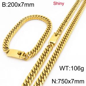 Fashion stainless steel 8mm polished gold-plated section whip chain bracelet and necklace two-piece set - KS223476-Z