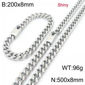 Fashion stainless steel 8mm polished Cuban chain bracelet and necklace two-piece set - KS223478-Z