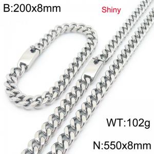 Fashion stainless steel 8mm polished Cuban chain bracelet and necklace two-piece set - KS223479-Z