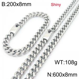 Fashion stainless steel 8mm polished Cuban chain bracelet and necklace two-piece set - KS223480-Z