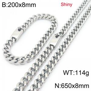 Fashion stainless steel 8mm polished Cuban chain bracelet and necklace two-piece set - KS223481-Z