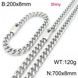 Fashion stainless steel 8mm polished Cuban chain bracelet and necklace two-piece set - KS223482-Z