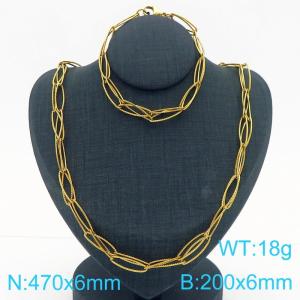 470X6MM  Women Stainless Steel Necklace Bracelet set Buckle Jewelry Gold Color - KS223521-Z