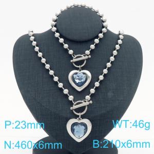 460X6MM Round Bead Chain Stainless Steel Necklace Bracelet set Women's Party Colorful Stone Love Jewelry Silver Color - KS223527-Z