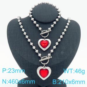 460X6MM Round Bead Chain Stainless Steel Necklace Bracelet set Women's Party Colorful Stone Love Jewelry Silver Color - KS223528-Z