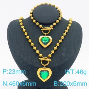 460X6MM Round Bead Chain Stainless Steel Necklace Bracelet set Women's Party Colorful Stone Love Jewelry Gold Color - KS223536-Z