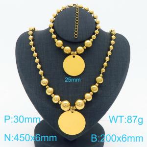 Cross border European and American fashion women's personalized stainless steel round bead bracelet necklace two-piece set with round pendant - KS223648-Z