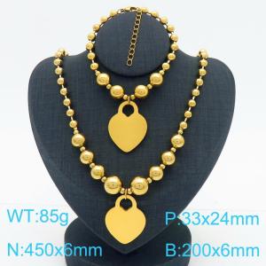 Cross border European and American fashion women's personalized stainless steel round bead bracelet necklace two-piece set with pine cone pendant - KS223652-Z