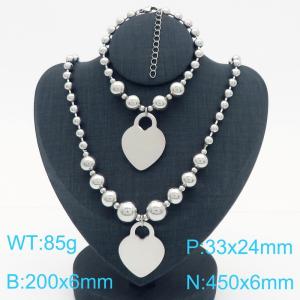 Cross border European and American fashion women's personalized stainless steel round bead bracelet necklace two-piece set with pine cone pendant - KS223653-Z