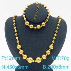 Cross border European and American fashion women's personalized stainless steel round bead bracelet necklace two-piece set - KS223660-Z