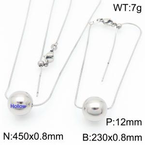 European and American fashion stainless steel snake bone chain string 12mm round beads women's jewelry charm silver 2-piece set - KS224479-Z