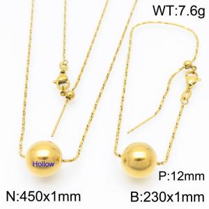 European and American fashion stainless steel special chain string 12mm gold round beads women's jewelry charm gold 2-piece set - KS224480-Z