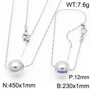 European and American fashion stainless steel special chain string 12mm round beads women's jewelry charm silver 2-piece set - KS224481-Z
