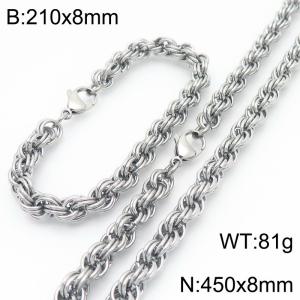 8mm Stainless Steel Twist Chain Jewelry Set For Men Simple Fashion Bracelets Necklaces Set - KS224575-Z