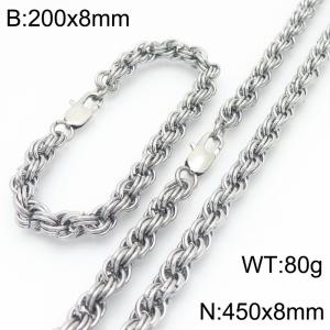 8mm Stainless Steel Twist Chain Jewelry Set For Men Simple Fashion Bracelets Necklaces Set - KS224582-Z
