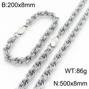 8mm Stainless Steel Twist Chain Jewelry Set For Men Simple Fashion Bracelets Necklaces Set - KS224583-Z