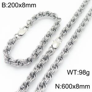 8mm Stainless Steel Twist Chain Jewelry Set For Men Simple Fashion Bracelets Necklaces Set - KS224585-Z