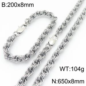 8mm Stainless Steel Twist Chain Jewelry Set For Men Simple Fashion Bracelets Necklaces Set - KS224586-Z