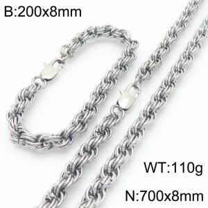 8mm Stainless Steel Twist Chain Jewelry Set For Men Simple Fashion Bracelets Necklaces Set - KS224587-Z
