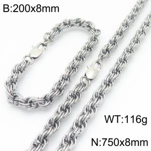 8mm Stainless Steel Twist Chain Jewelry Set For Men Simple Fashion Bracelets Necklaces Set - KS224588-Z
