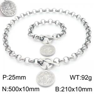 Stainless steel fashion creative O-chain OT buckle hanging statue circular pendant temperament silver two-piece set - KS224743-Z