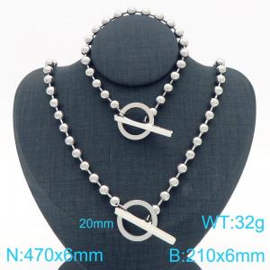 Stainless steel fashion creative round bead chain OT buckle temperament silver 2-piece set - KS224751-Z