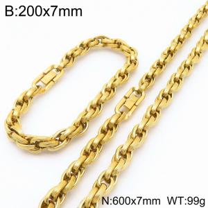 Fashion stainless steel 200 × 7mm&600 × 7mm creative Fried Dough Twists chain Japanese buckle jewelry quality gold two-piece set - KS224949-Z