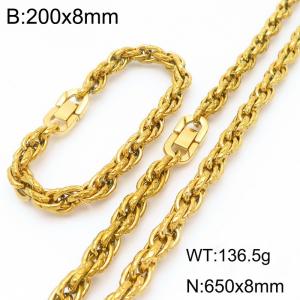 Fashion stainless steel 200 × 8mm&650 × 8mm creative embossed Fried Dough Twists chain Japanese button jewelry quality gold two-piece set - KS224969-Z