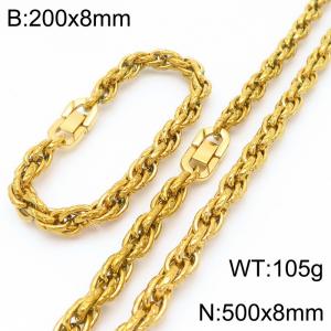 Fashion stainless steel 200 × 8mm&500 × 8mm creative embossed Fried Dough Twists chain Japanese button jewelry quality gold two-piece set - KS224970-Z