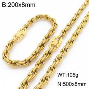 Fashion stainless steel 200 × 8mm&500 × 8mm creative Fried Dough Twists chain Japanese button jewelry quality gold two-piece set - KS224977-Z