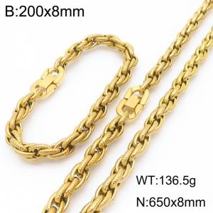 Fashion stainless steel 200 × 8mm&650 × 8mm creative Fried Dough Twists chain Japanese button jewelry quality gold two-piece set - KS224980-Z