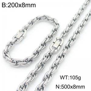 Fashion stainless steel 200 × 8mm&500 × 8mm creative Fried Dough Twists chain Japanese button jewelry quality silver two-piece set - KS224982-Z
