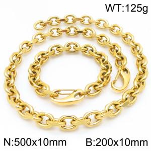 Fashion stainless steel 200 × 10mm&500 × 10mm creative O-chain spring buckle jewelry temperament gold 2-piece set - KS224986-Z