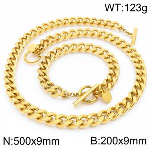 European and American fashion stainless steel creative Cuban chain OT buckle jewelry charm gold 2-piece set - KS224990-Z