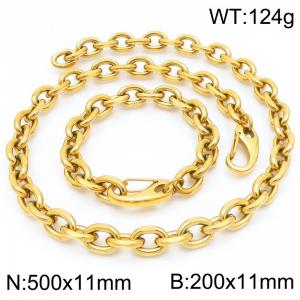 Fashion stainless steel 200 × 11mm&500 × 11mm creative O-chain spring buckle jewelry temperament gold 2-piece set - KS224992-Z