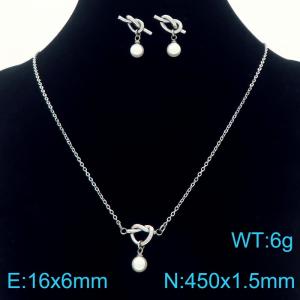Fashionable and personalized stainless steel creative O-chain imitation pearl knot pendant temperament silver 2-piece set - KS225025-Z