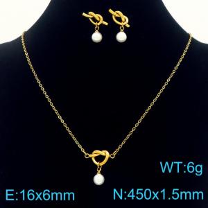 Fashionable and personalized stainless steel creative O-chain imitation pearl knot pendant temperament gold 2-piece set - KS225026-Z