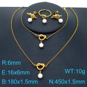 Fashionable and personalized stainless steel creative O-chain imitation pearl knot pendant temperament gold 4-piece set - KS225027-Z