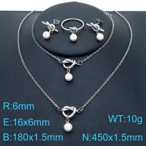 Fashionable and personalized stainless steel creative O-chain imitation pearl knot pendant temperament silver 4-piece set - KS225028-Z