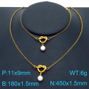 Fashionable and personalized stainless steel creative O-chain imitation pearl knot pendant temperament gold 2-piece set - KS225030-Z