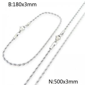 3mm Stainless Steel Rope Chain 18cm Bracelet&50cm Necklace Jewelry Set - KS225166-Z