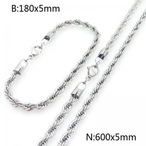5mm Stainless Steel Rope Chain 18cm Bracelet&60cm Necklace Jewelry Set - KS225206-Z